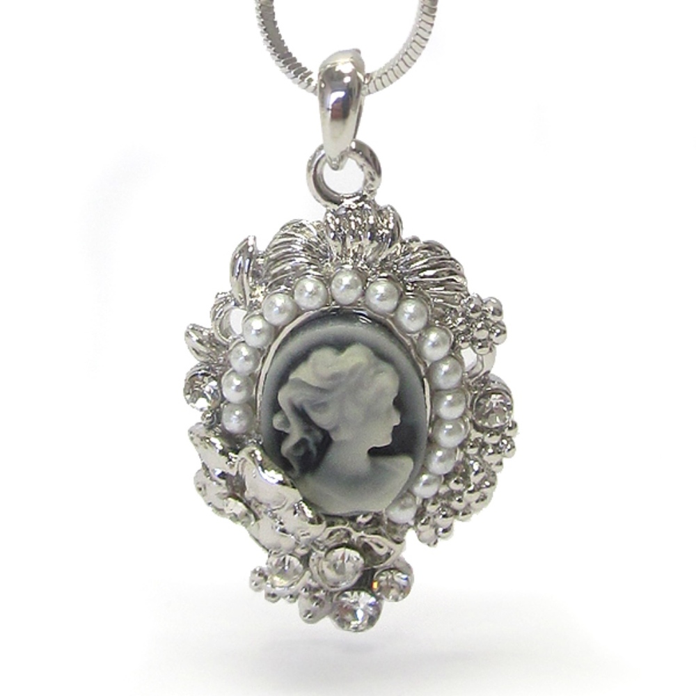 Cameo Necklace Silver Plated Women Pendant